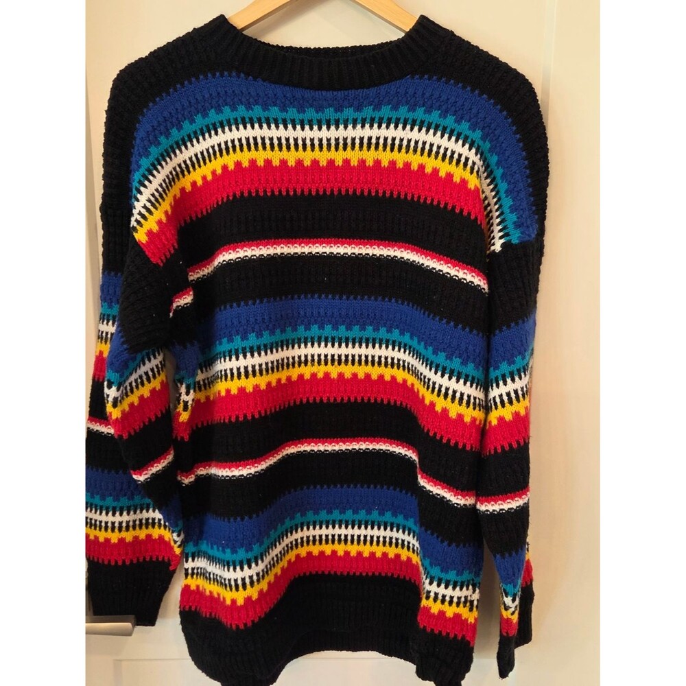 Vintage Cuddle Knit Rainbow Striped Sweater L USA Cozy Knit Preppy Indie Retro